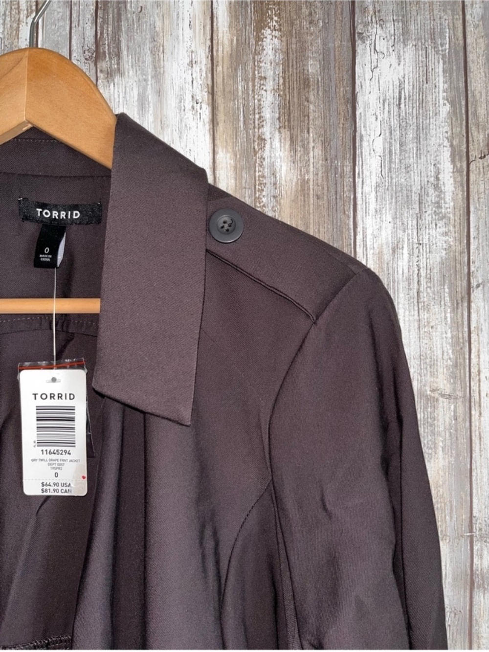 Torrid Gray Twill Draped Jacket Open Front Waterfall Career Blazer 0X NWT - Picture 5 of 6